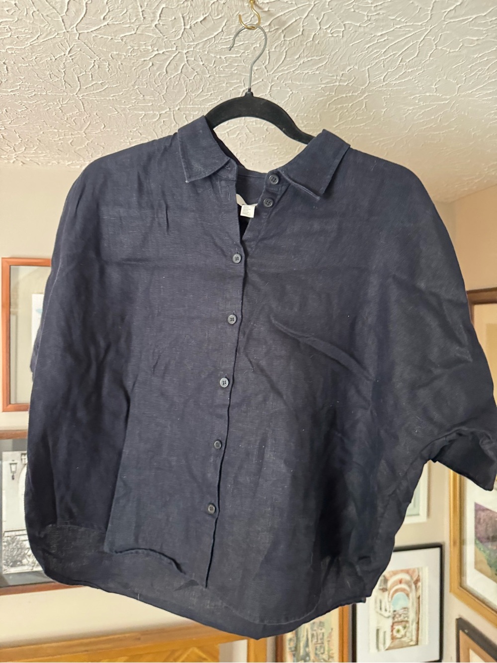 COS Navy Button-Up Linen Shirt